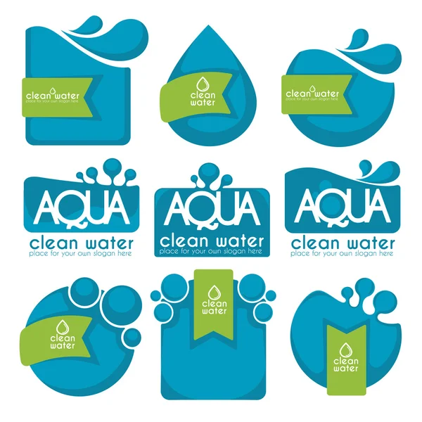 Agua limpia y fresca, pegatinas, etiquetas, etiquetas e iconos vector c — Vector de stock