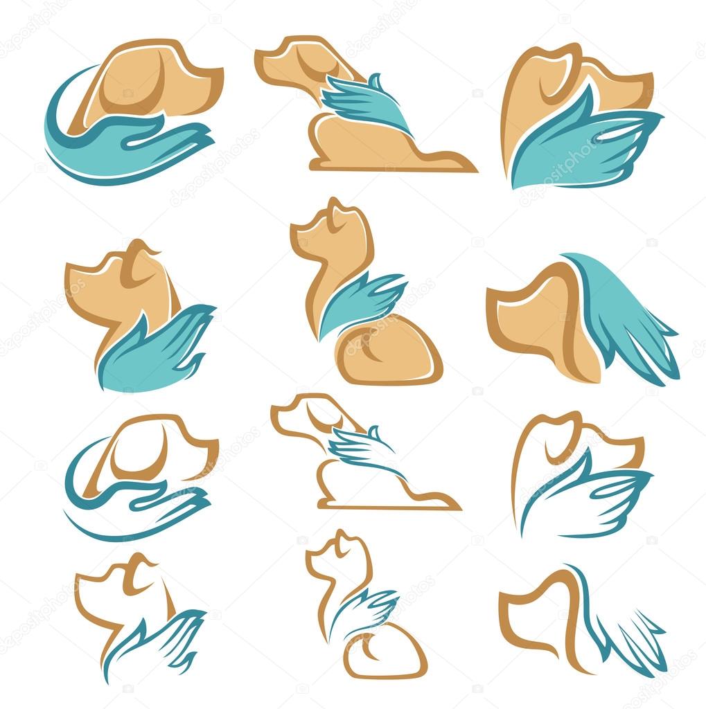 Dogs love and friendship, vector collection, logo and emblems
