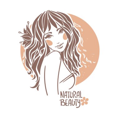 handdrawn vektör çiçek h ile beautyful kız portresi