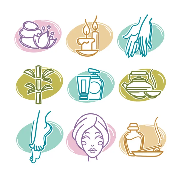 Natural spa icons, emblems and symbols, linear style — Stock Vector
