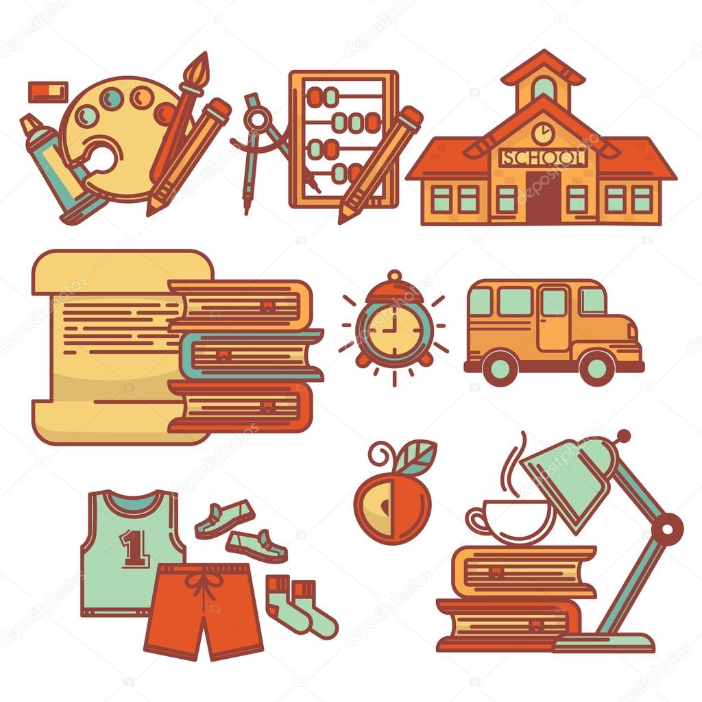 educartion collection, vector line art objects and icons