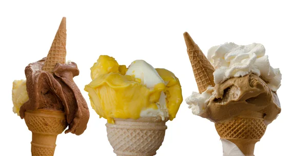 Three italian  ice creams in the waffle cone Stock Photo