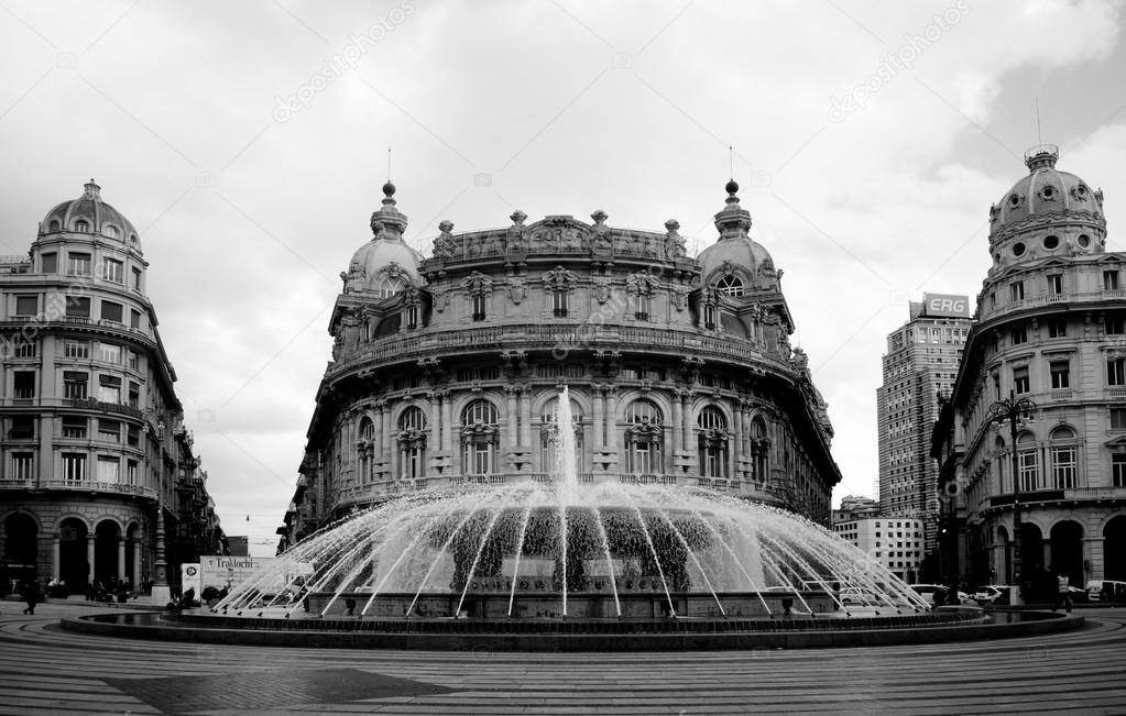 The Piazza De Ferrari, Genoa, Italy - black and white