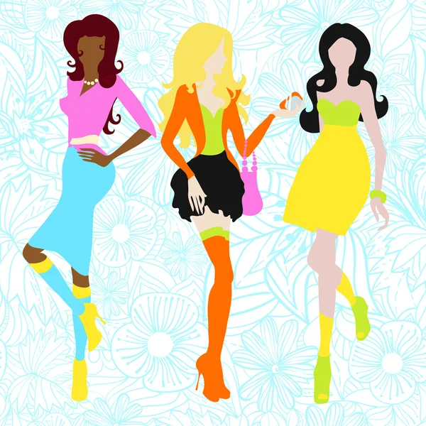 Силуэты девушек в кислотных цветах. 60-е годы — стоковый вектор