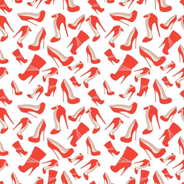 Seamless pattern of red shoes at very high heels — Stock Vector