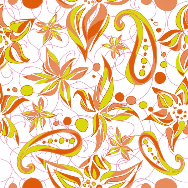 Bright green brown simple pattern with swirls and flowers — Stock Vector