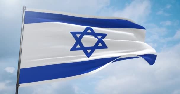 飘扬的旗帜- -以色列国旗.用浅层的场发射，有选择的聚焦。3D插图. — 图库视频影像