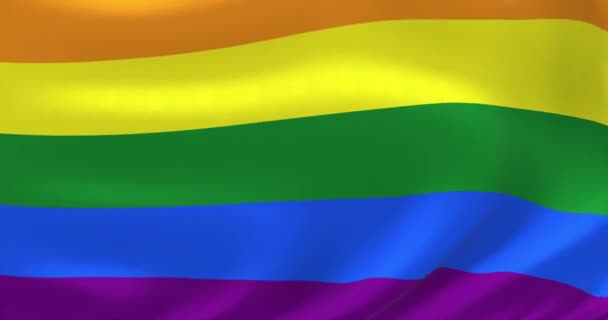 Hochgradig detaillierte Nahaufnahme helle Regenbogenfahne geschwenkt. LGBT-Community. Hochdetaillierte Flaggenanimation gewunken. — Stockvideo
