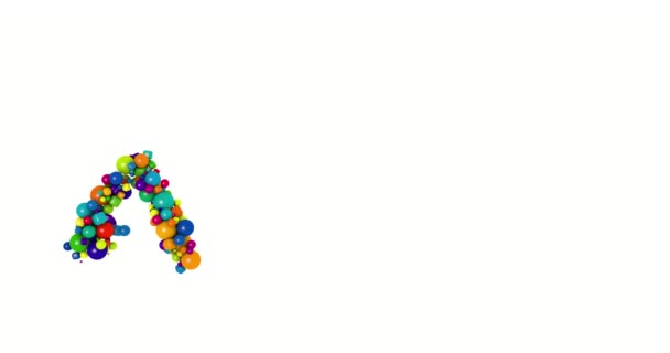Letras multicolores K L M. Divertida ilustración 3D. Brillante texto bolas decorativas multicolores. — Vídeo de stock
