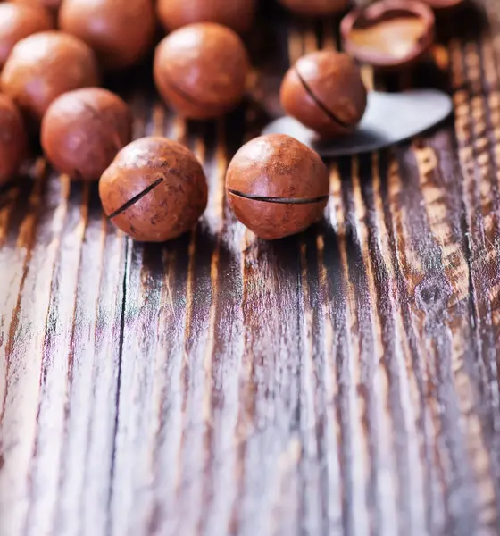 Macadamia nuts on table — Stock Photo, Image