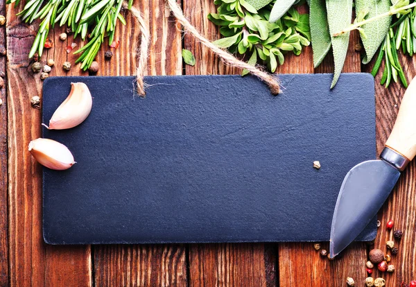 Aroma herbs and black tag — Stock Photo, Image