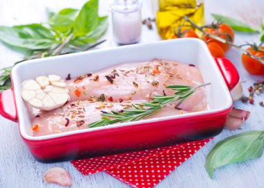 çiğ tavuk bulunan çanak 