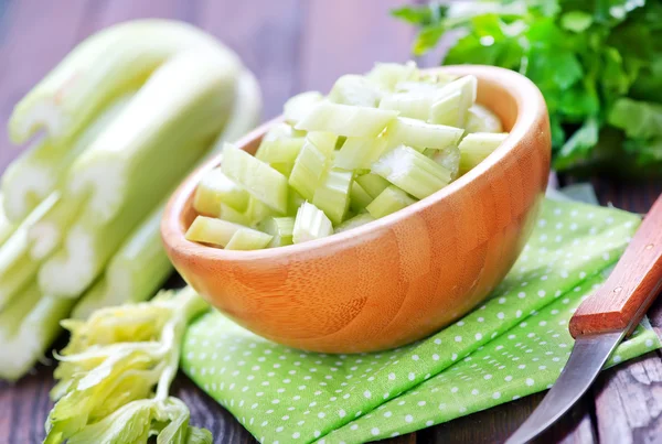Sliced celery in bamboo bowl Stock Picture