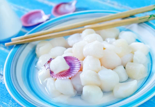 Scallop in plate on background, — Stock Photo, Image