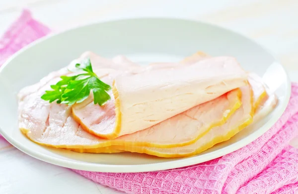 Tasty  ham on plate — Stock Photo, Image