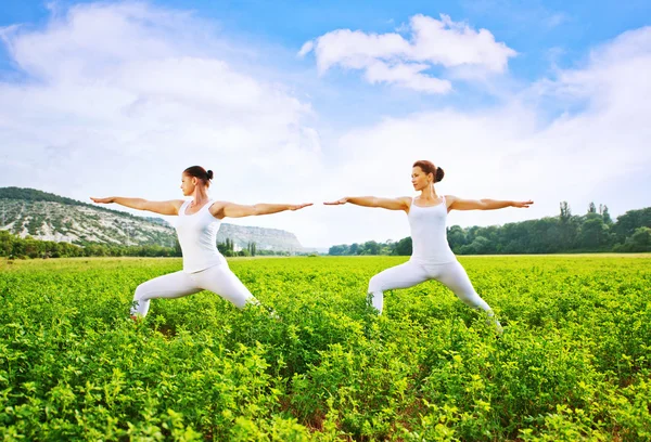 Women doing yoga exercises in park — Stock Photo, Image