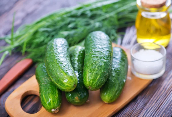 Fresh cucumbers and spices — Stock Photo, Image