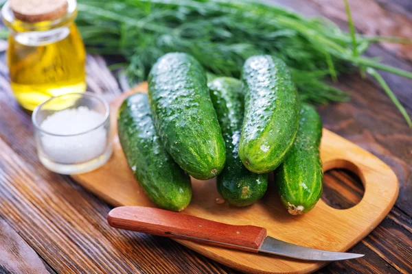 Fresh cucumbers and spices — Stock Photo, Image