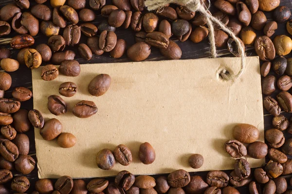 Coffee beans and blank card — Stock Photo, Image