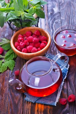 Ahududu Çay ve taze çilek