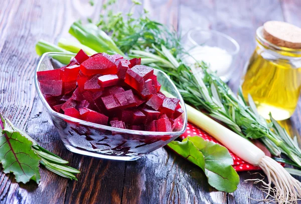 Salad from boiled beet — Stock Photo, Image