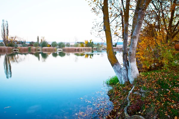 在深秋的湖水，日落 — 图库照片