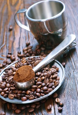 kahve çekirdekleri metal plaka üzerinde