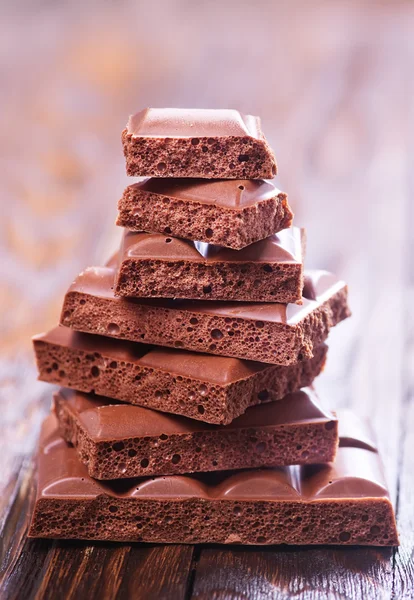 Chocolate with mint on table — Stock Photo, Image