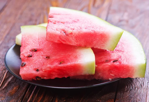 Sliced watermelon on plate — Stock Photo, Image