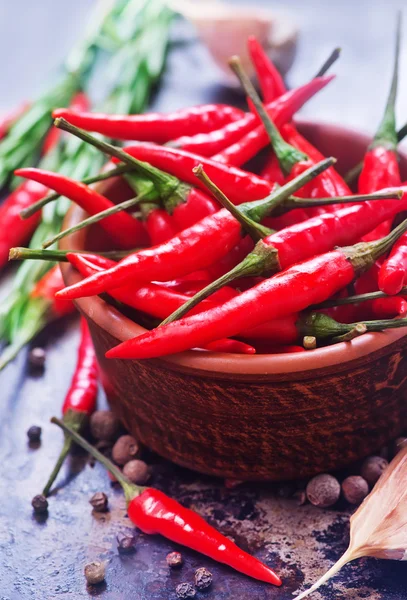 Chilli peppers and spices — Stock Photo, Image