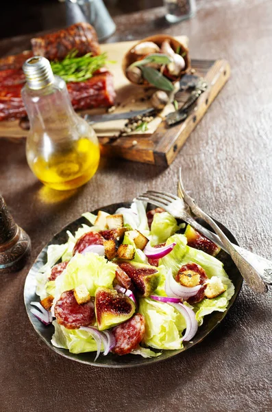 Salad Salami Fresh Fig Plate — Stock Photo, Image