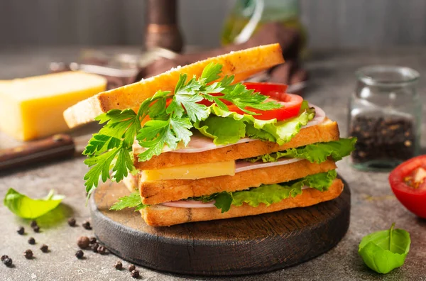 Sandwich Ham Cheese Tomato Sandwich Board — Stock Photo, Image