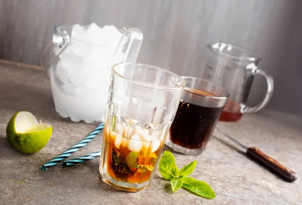 Cuba Libre Brown Rum Cola Mint Lime — Stock Photo, Image