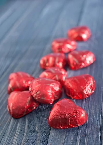 Heart shaped chocolate candies — Stock Photo, Image