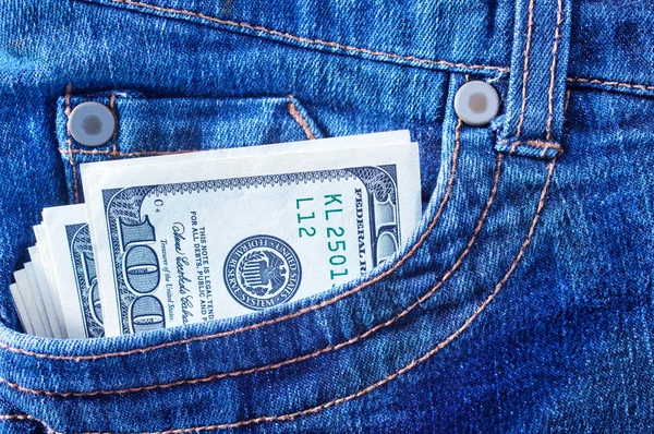Banknotes in jeans pocket — Stock Photo, Image