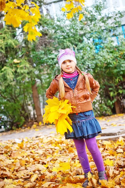 Klein meisje in de herfst park — Stockfoto