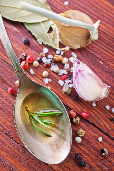 Aroma spices and olive oil — Stock Photo, Image