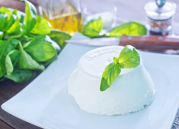 Ricotta on the white plate — Stock Photo, Image