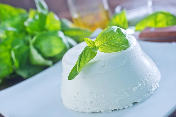 Ricotta on the white plate — Stock Photo, Image