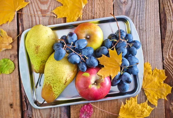 Autumn harvest on the metal tray — Stock Photo, Image