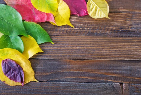 Leaves on wooden background — Stock Photo, Image