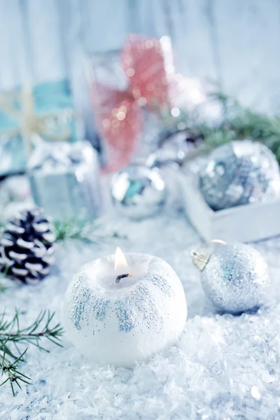 Candle and christmas decoration — Stock Photo, Image