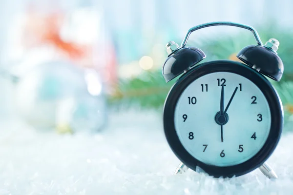 Clock and christmas decoration — Stock Photo, Image