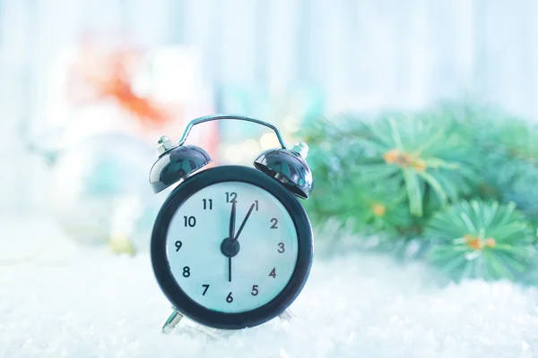 Clock and christmas decoration — Stock Photo, Image