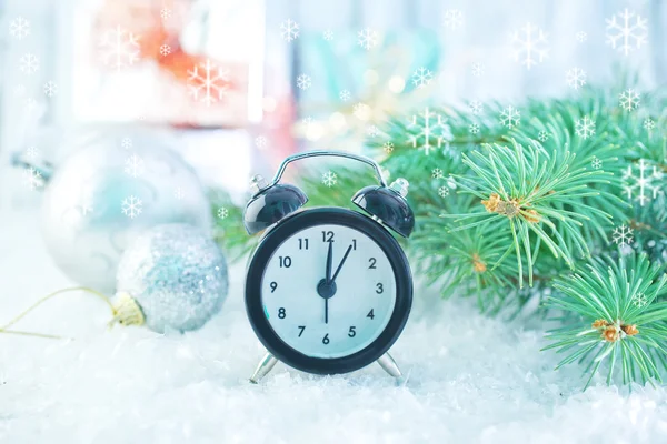 Clock and christmas decoration — Stock Photo, Image