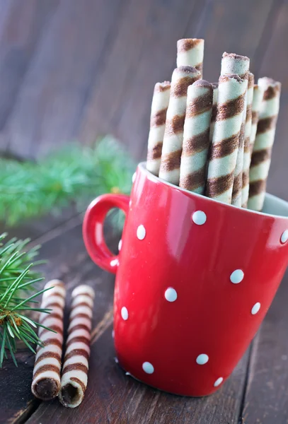 Zoete biscuit buizen voor thee — Stockfoto