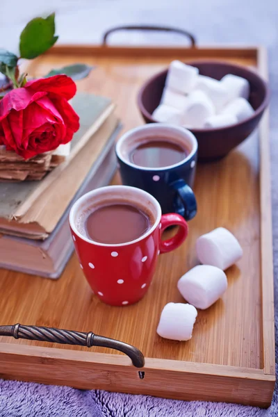 Pić kakao i porcję — Zdjęcie stockowe