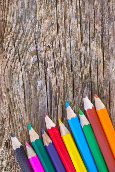 Color pencils on the wood — Stock Photo, Image