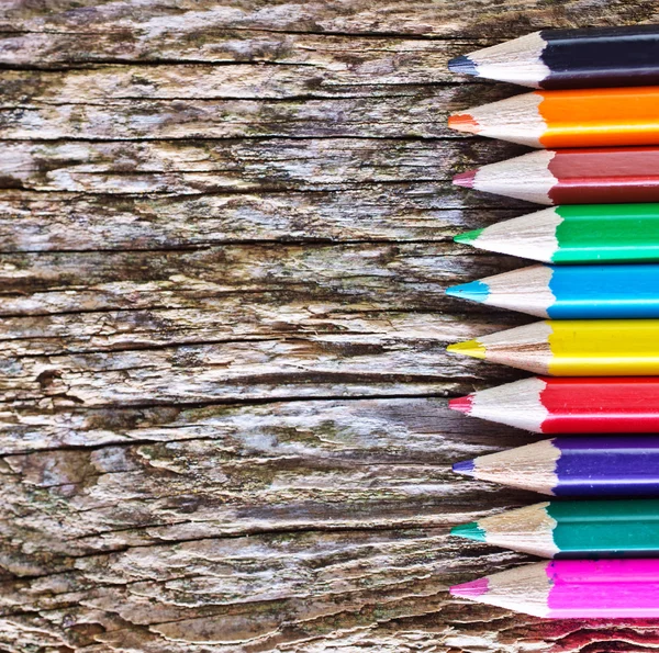 Color pencils on the wood — Stock Photo, Image