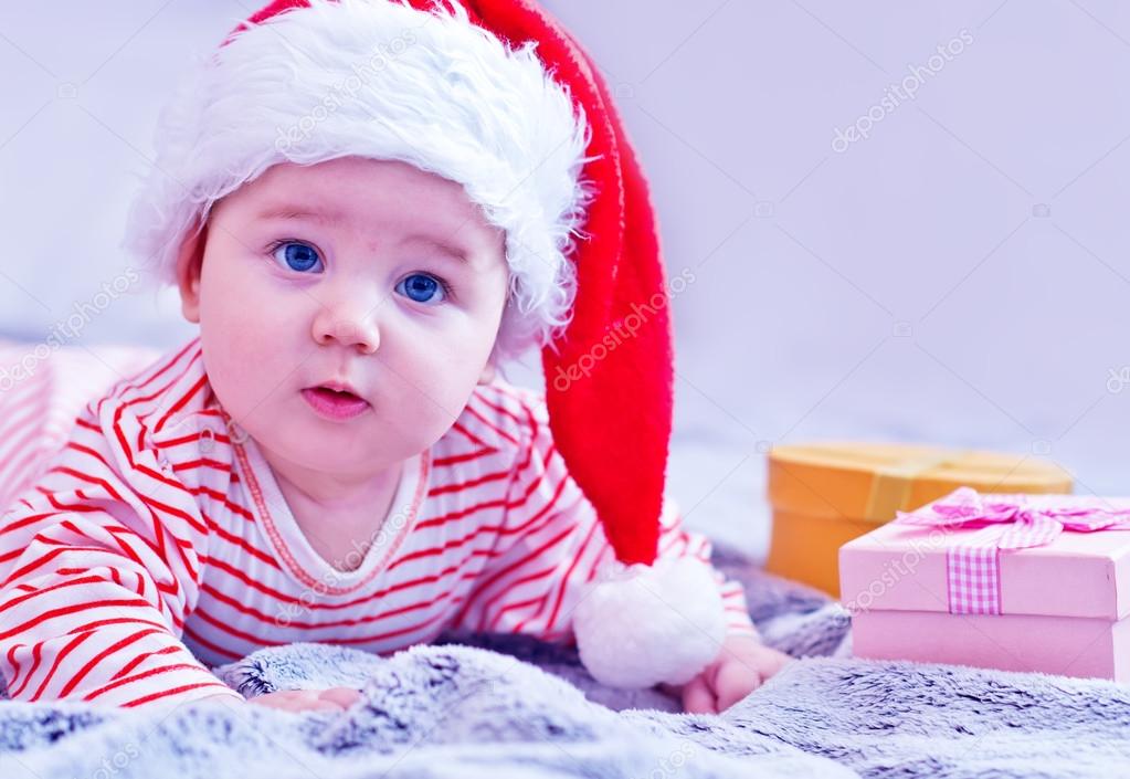 Little baby in santa hat